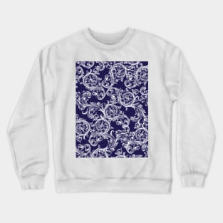 Vintage Bohemian Art Floral Pattern - Blue and White Crewneck Sweatshirt